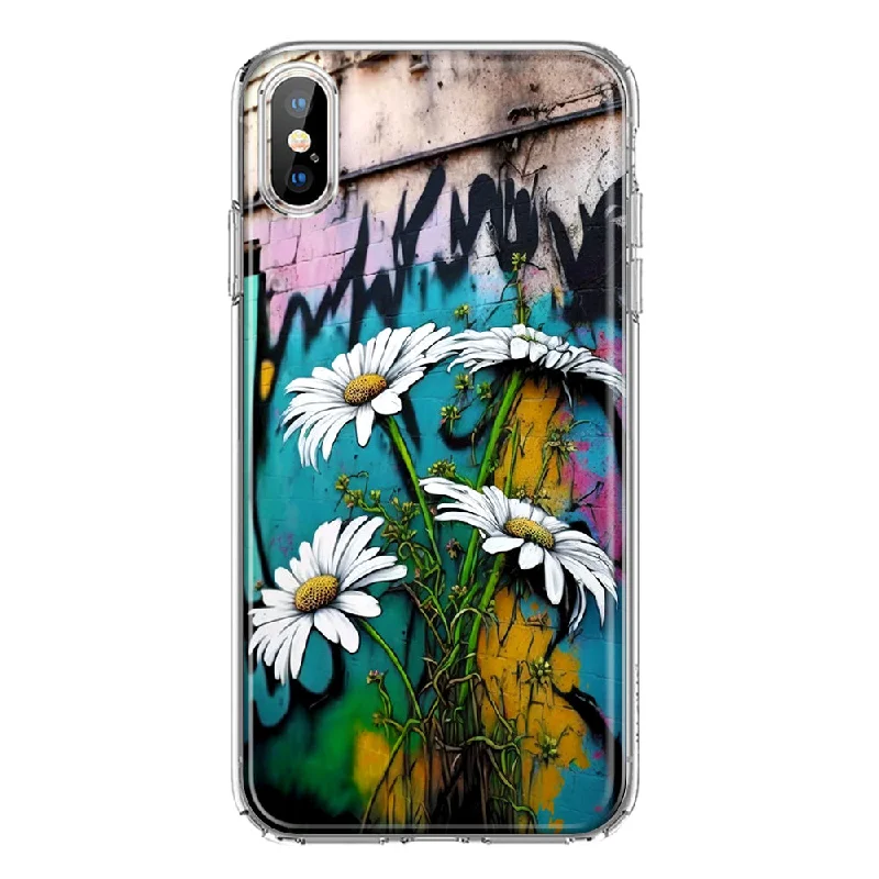 For Apple iPhone XS Max White Daisies Graffiti Wall Art Painting Design Hybrid Protective Phone Case Cover