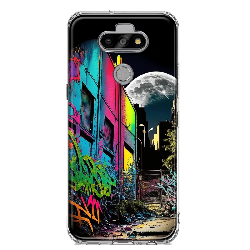 For LG Aristo 5/Phoenix 5/Risio 4 Urban City Full Moon Graffiti Painting Art Design Hybrid Protective Phone Case Cover