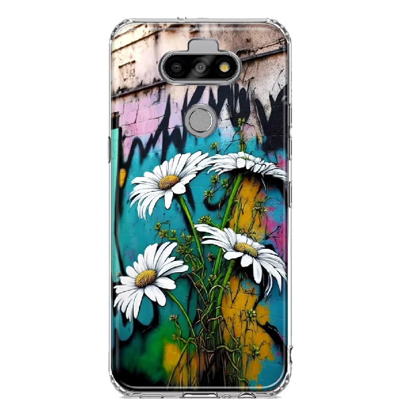 For LG Aristo 5/Phoenix 5/Risio 4 White Daisies Graffiti Wall Art Painting Design Hybrid Protective Phone Case Cover