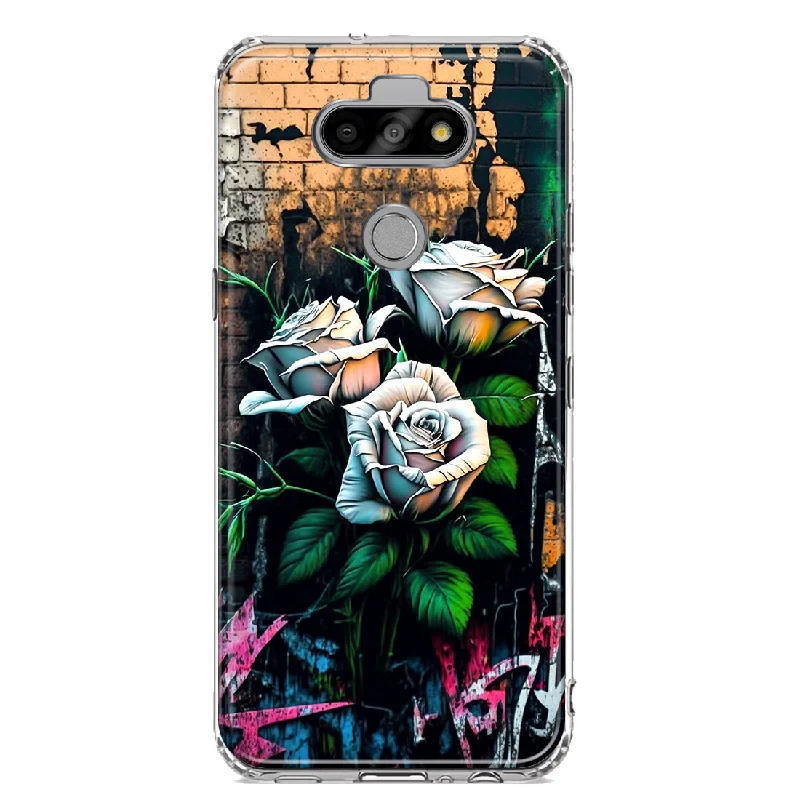 For LG Aristo 5/Phoenix 5/Risio 4 White Roses Graffiti Wall Art Painting Design Hybrid Protective Phone Case Cover