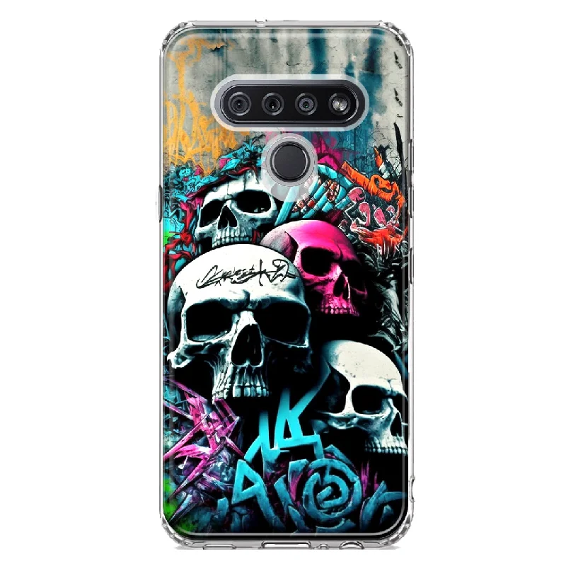 For LG K51 Skulls Graffiti Painting Art Design Hybrid Protective Phone Case Cover