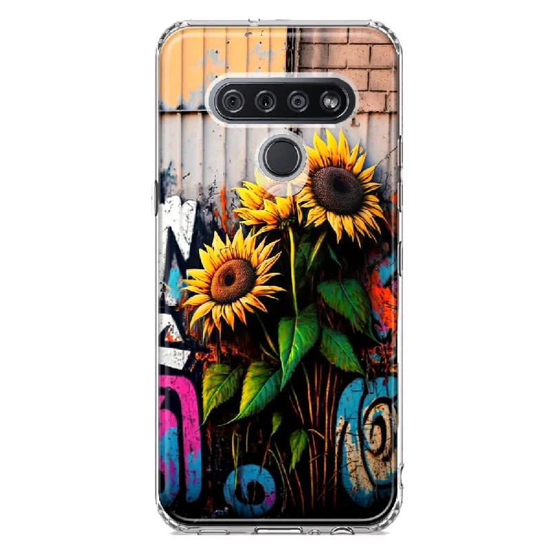 For LG K51 Sunflowers Graffiti Painting Art Design Hybrid Protective Phone Case Cover