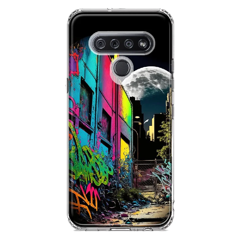 For LG K51 Urban City Full Moon Graffiti Painting Art Design Hybrid Protective Phone Case Cover