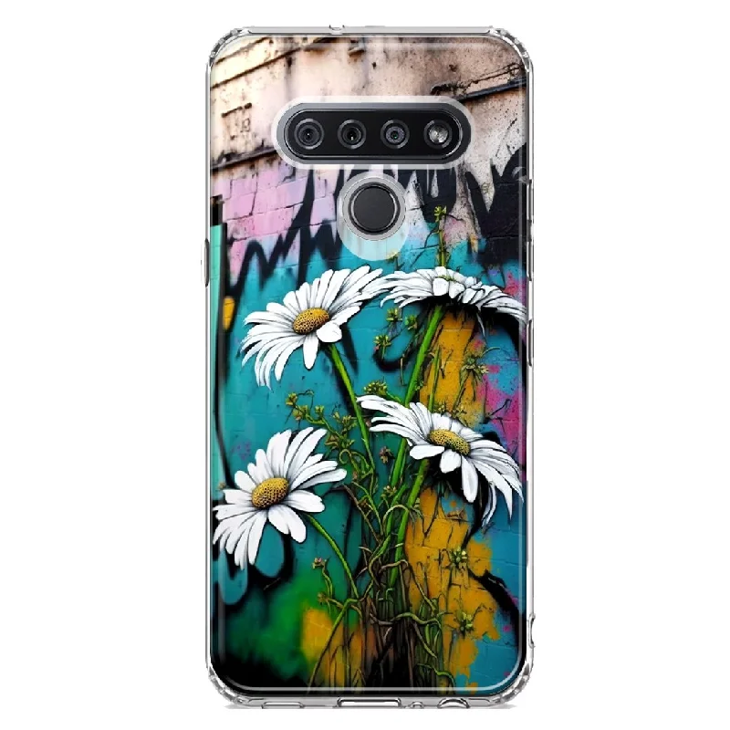 For LG Stylo 6 White Daisies Graffiti Wall Art Painting Design Hybrid Protective Phone Case Cover