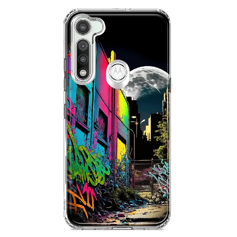 For Motorola Moto G Fast Urban City Full Moon Graffiti Painting Art Design Hybrid Protective Phone Case Cover