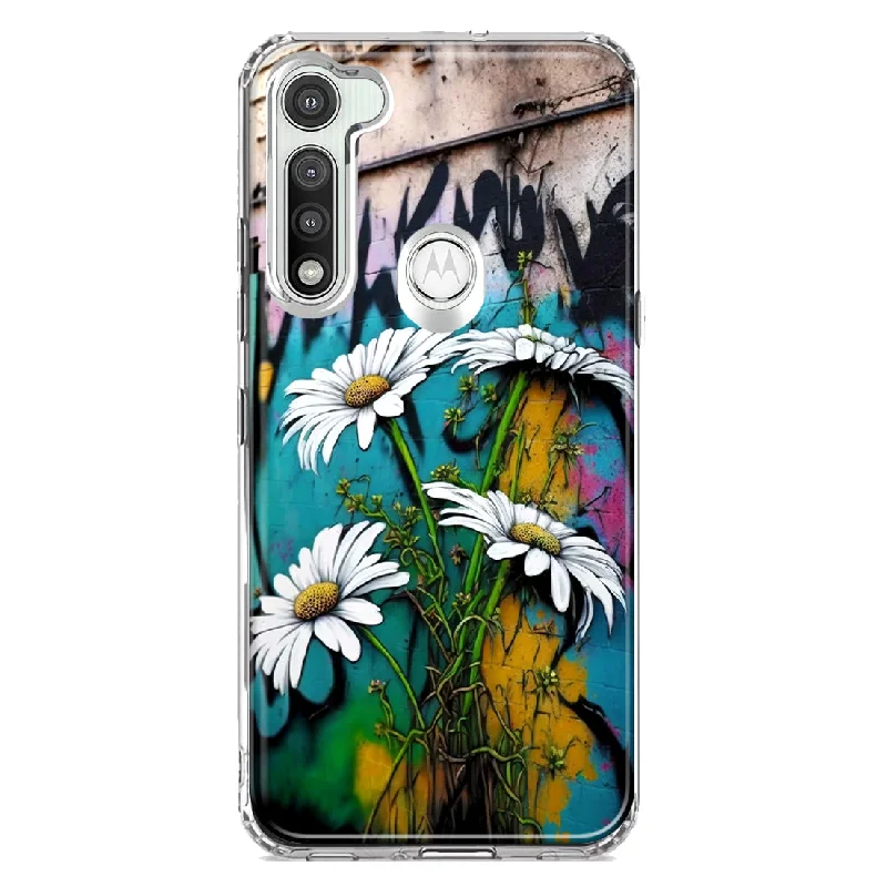 For Motorola Moto G Fast White Daisies Graffiti Wall Art Painting Design Hybrid Protective Phone Case Cover