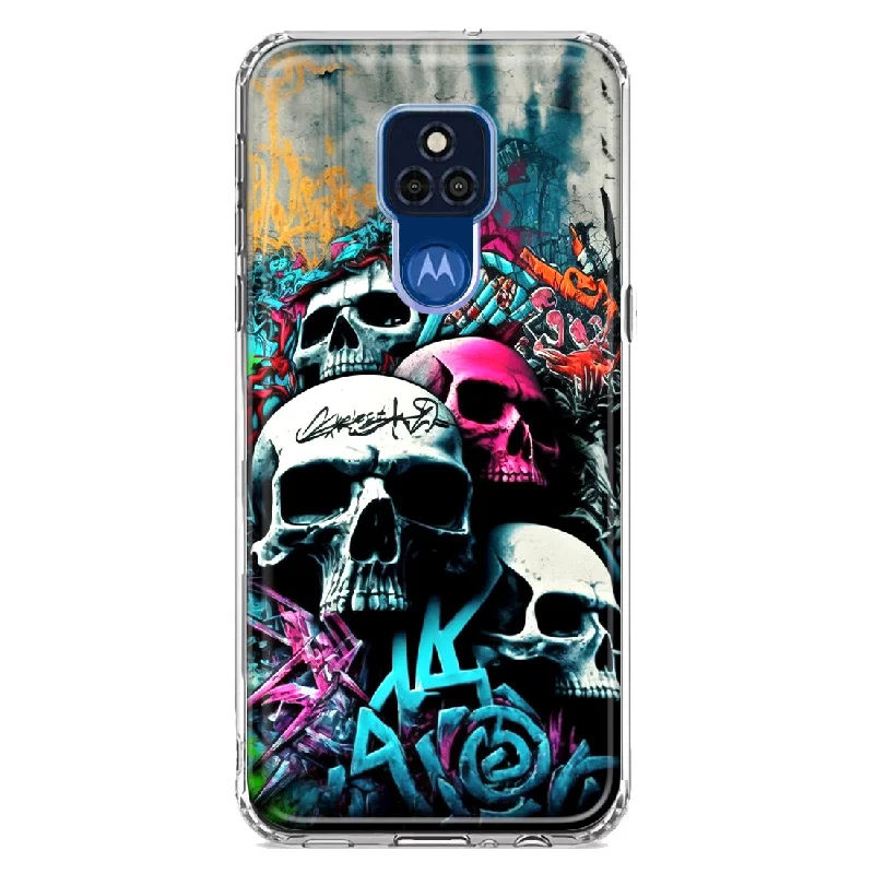 For Motorola Moto G Play 2021 Skulls Graffiti Painting Art Design Hybrid Protective Phone Case Cover