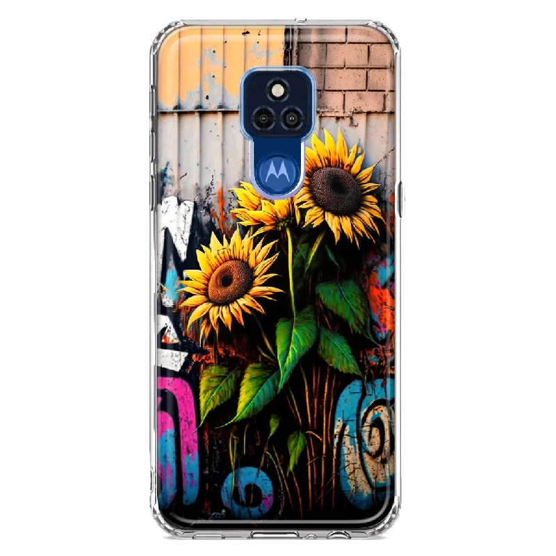 For Motorola Moto G Play 2021 Sunflowers Graffiti Painting Art Design Hybrid Protective Phone Case Cover