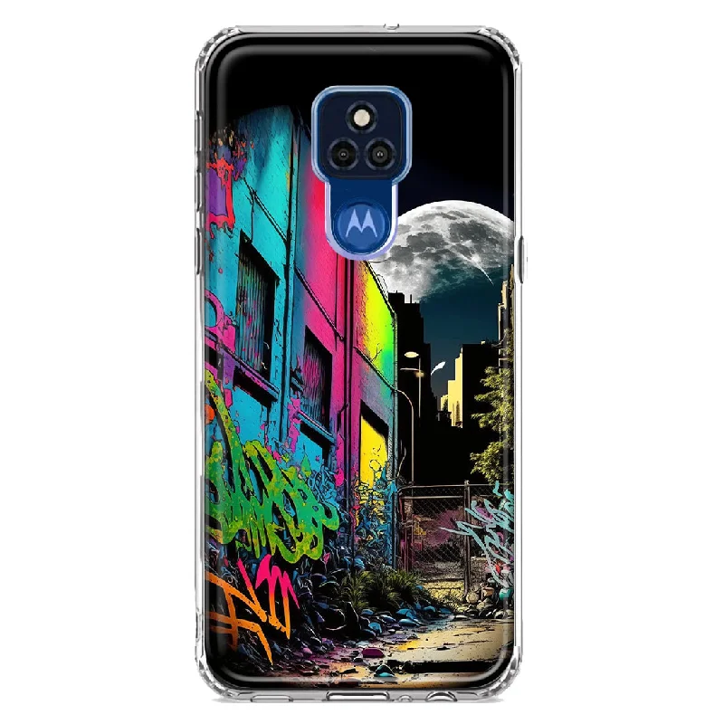 For Motorola Moto G Play 2021 Urban City Full Moon Graffiti Painting Art Design Hybrid Protective Phone Case Cover