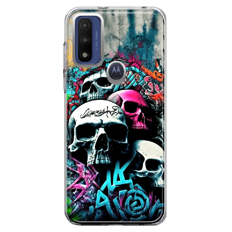 For Motorola Moto G Play 2023 Skulls Graffiti Painting Art Design Hybrid Protective Phone Case Cover