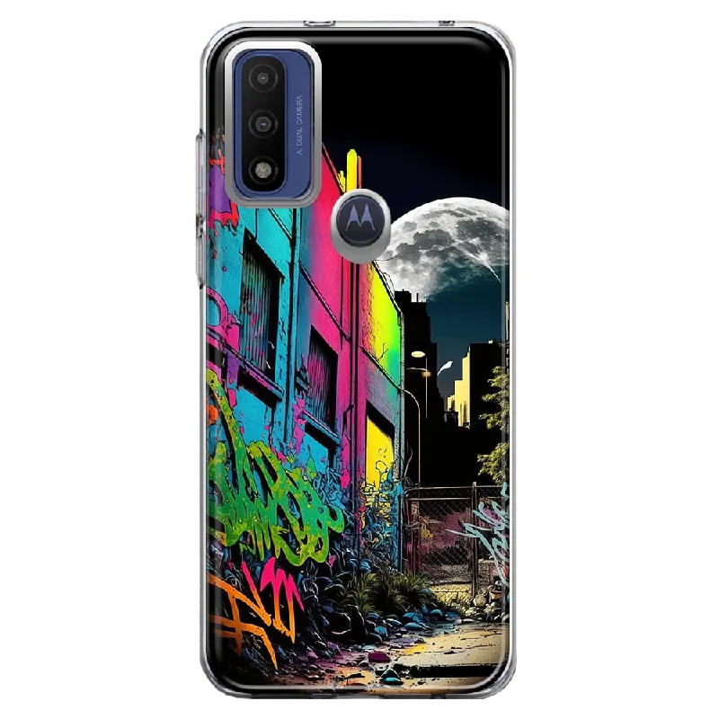 For Motorola Moto G Play 2023 Urban City Full Moon Graffiti Painting Art Design Hybrid Protective Phone Case Cover