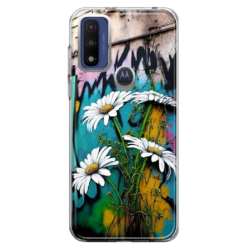 For Motorola Moto G Play 2023 White Daisies Graffiti Wall Art Painting Design Hybrid Protective Phone Case Cover