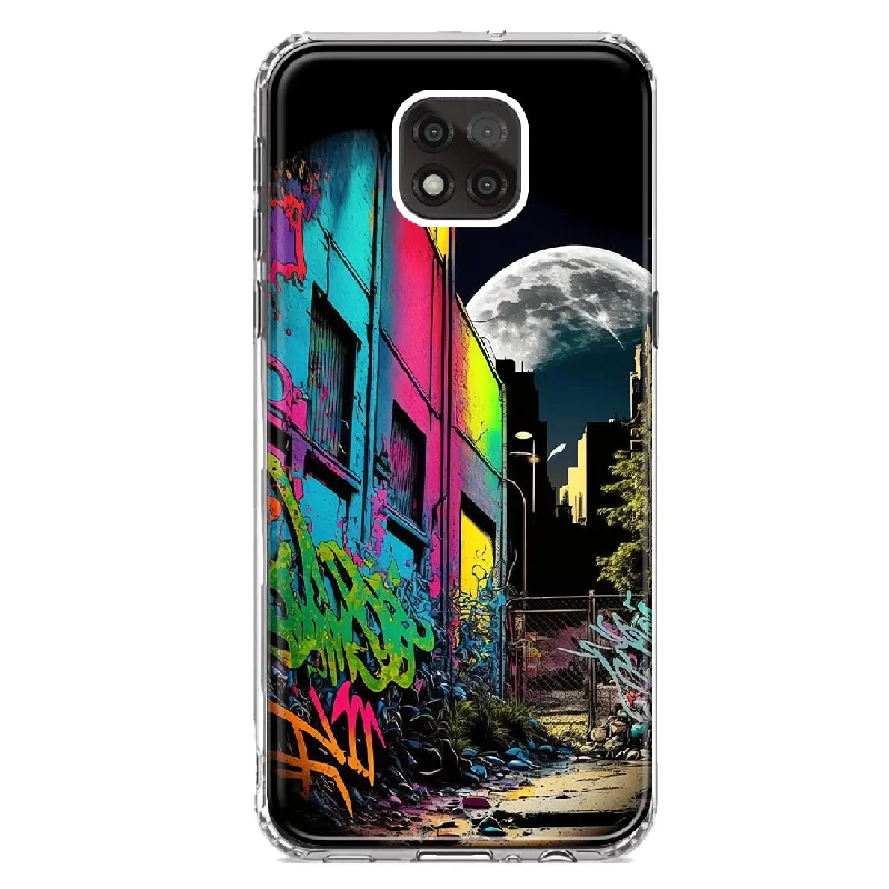 For Motorola Moto G Power 2021 Urban City Full Moon Graffiti Painting Art Design Hybrid Protective Phone Case Cover