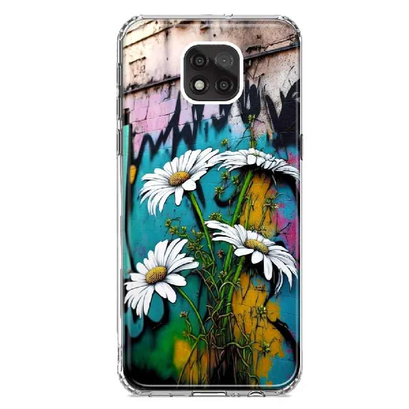 For Motorola Moto G Power 2021 White Daisies Graffiti Wall Art Painting Design Hybrid Protective Phone Case Cover