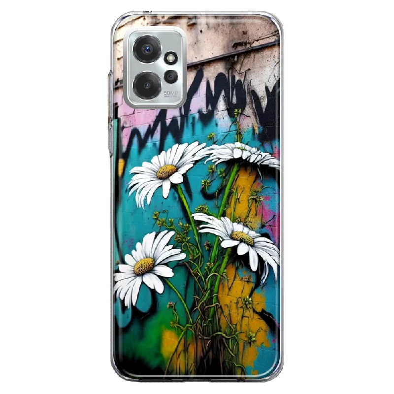 For Motorola Moto G Power 5G 2023 White Daisies Graffiti Wall Art Painting Design Hybrid Protective Phone Case Cover