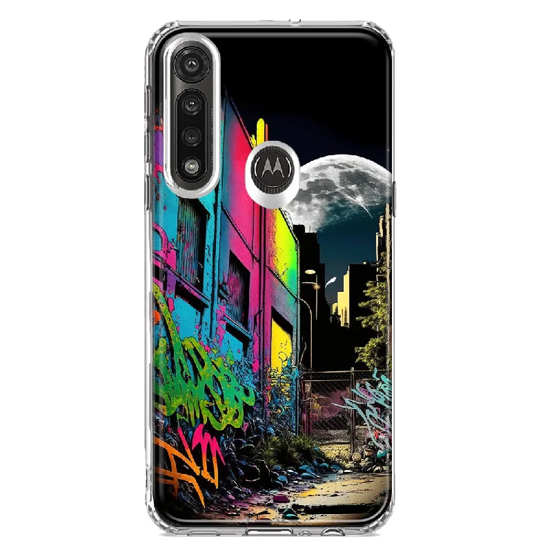 For Motorola Moto G Power Urban City Full Moon Graffiti Painting Art Design Hybrid Protective Phone Case Cover