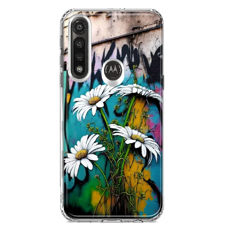 For Motorola Moto G Power White Daisies Graffiti Wall Art Painting Design Hybrid Protective Phone Case Cover