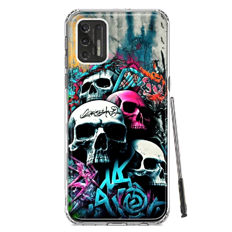 For Motorola Moto G Stylus 2021 Skulls Graffiti Painting Art Design Hybrid Protective Phone Case Cover