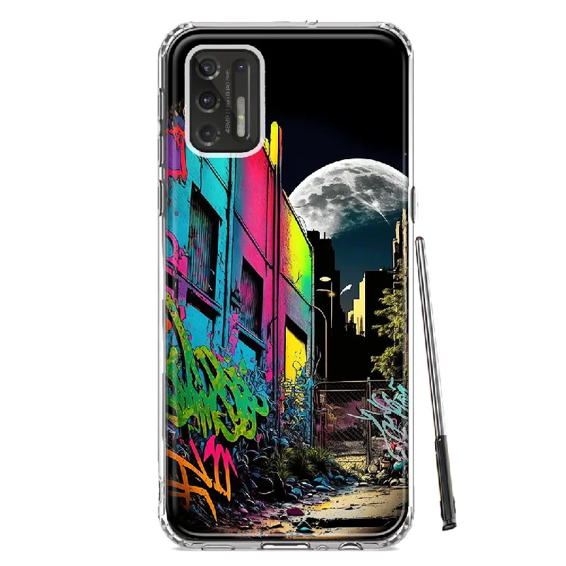 For Motorola Moto G Stylus 2021 Urban City Full Moon Graffiti Painting Art Design Hybrid Protective Phone Case Cover