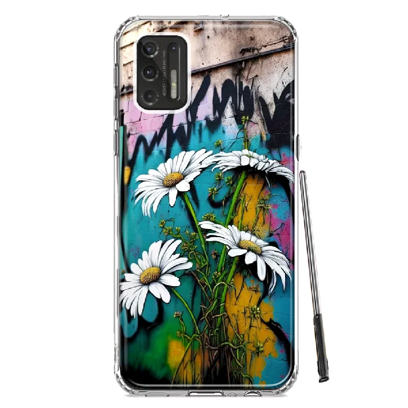 For Motorola Moto G Stylus 2021 White Daisies Graffiti Wall Art Painting Design Hybrid Protective Phone Case Cover