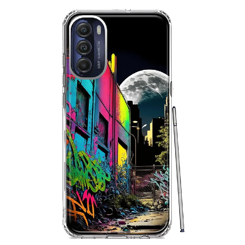 For Motorola Moto G Stylus 4G 2022 Urban City Full Moon Graffiti Painting Art Design Hybrid Protective Phone Case Cover