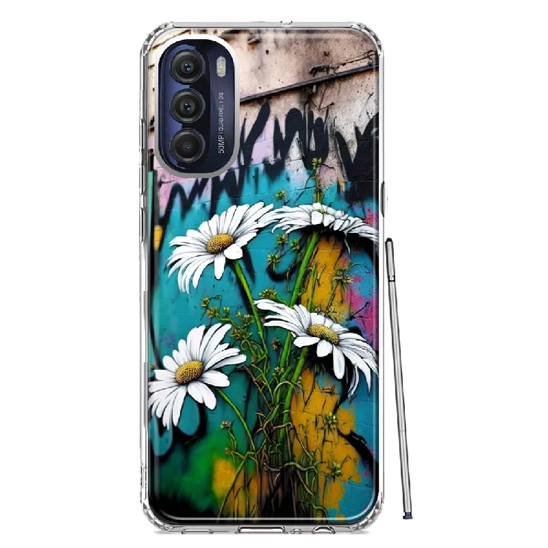 For Motorola Moto G Stylus 4G 2022 White Daisies Graffiti Wall Art Painting Design Hybrid Protective Phone Case Cover