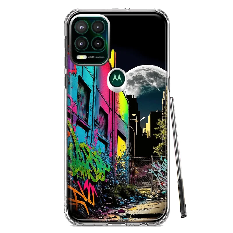 For Motorola Moto G Stylus 5G Urban City Full Moon Graffiti Painting Art Design Hybrid Protective Phone Case Cover