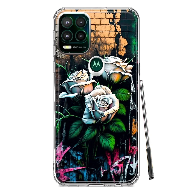 For Motorola Moto G Stylus 5G White Roses Graffiti Wall Art Painting Design Hybrid Protective Phone Case Cover