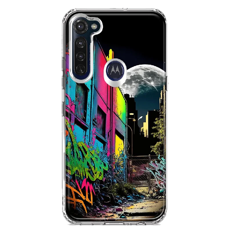 For Motorola Moto G Stylus Urban City Full Moon Graffiti Painting Art Design Hybrid Protective Phone Case Cover