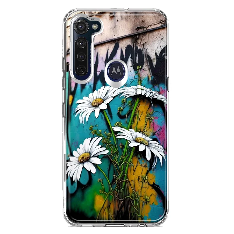 For Motorola Moto G Stylus White Daisies Graffiti Wall Art Painting Design Hybrid Protective Phone Case Cover