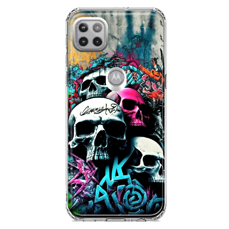 For Motorola One 5G Ace Skulls Graffiti Painting Art Design Hybrid Protective Phone Case Cover