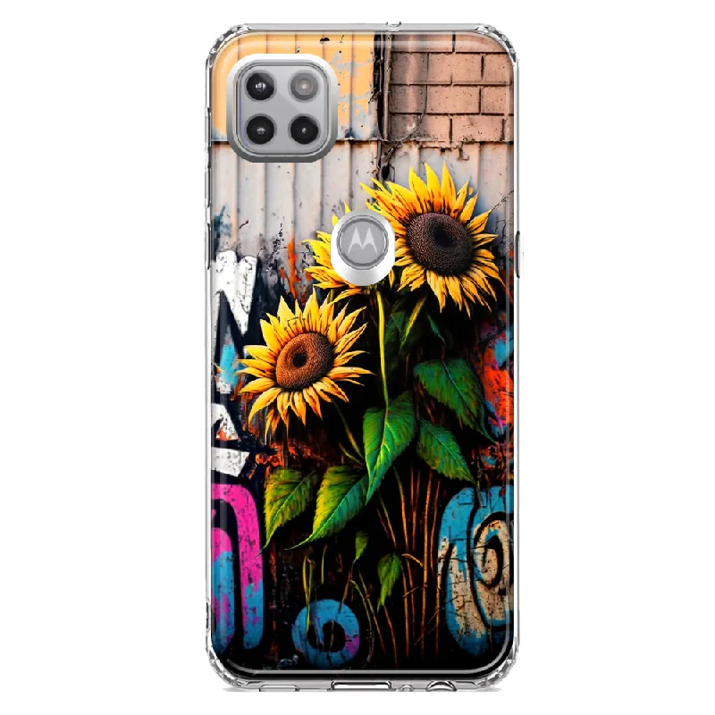 For Motorola One 5G Ace Sunflowers Graffiti Painting Art Design Hybrid Protective Phone Case Cover