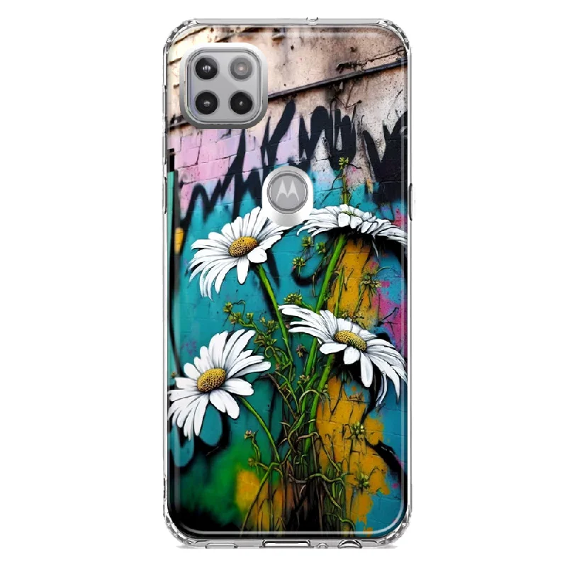 For Motorola One 5G Ace White Daisies Graffiti Wall Art Painting Design Hybrid Protective Phone Case Cover