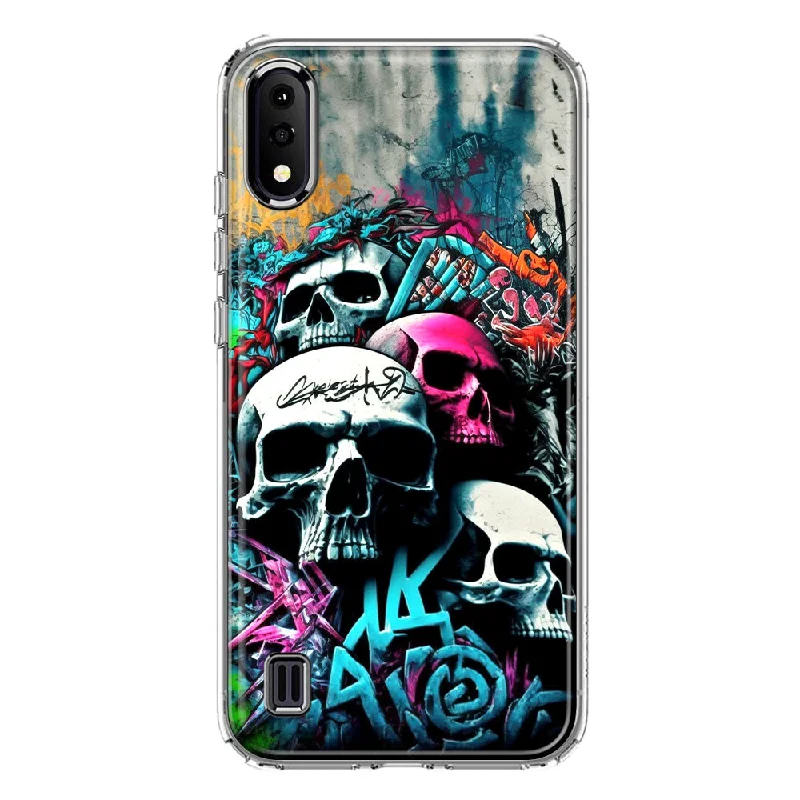 For Samsung Galaxy A01 Skulls Graffiti Painting Art Design Hybrid Protective Phone Case Cover