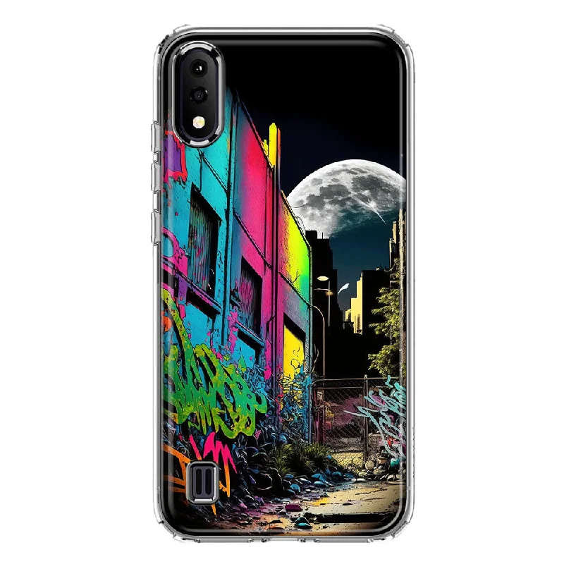 For Samsung Galaxy A01 Urban City Full Moon Graffiti Painting Art Design Hybrid Protective Phone Case Cover