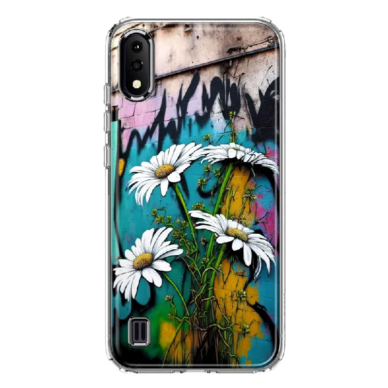 For Samsung Galaxy A01 White Daisies Graffiti Wall Art Painting Design Hybrid Protective Phone Case Cover