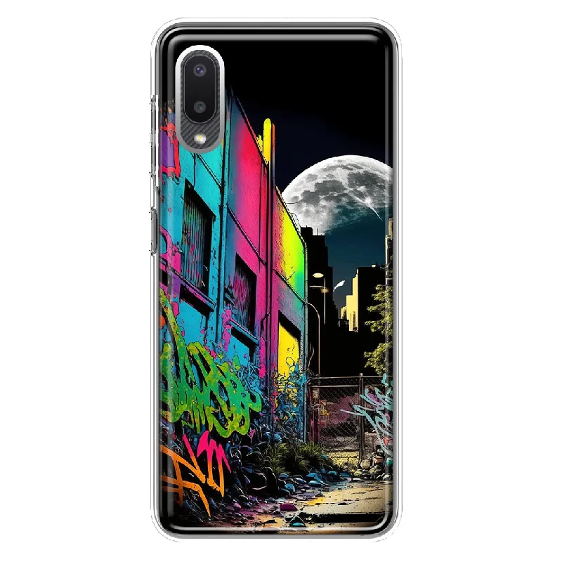 For Samsung Galaxy A02 Urban City Full Moon Graffiti Painting Art Design Hybrid Protective Phone Case Cover