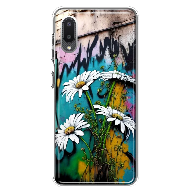 For Samsung Galaxy A02 White Daisies Graffiti Wall Art Painting Design Hybrid Protective Phone Case Cover