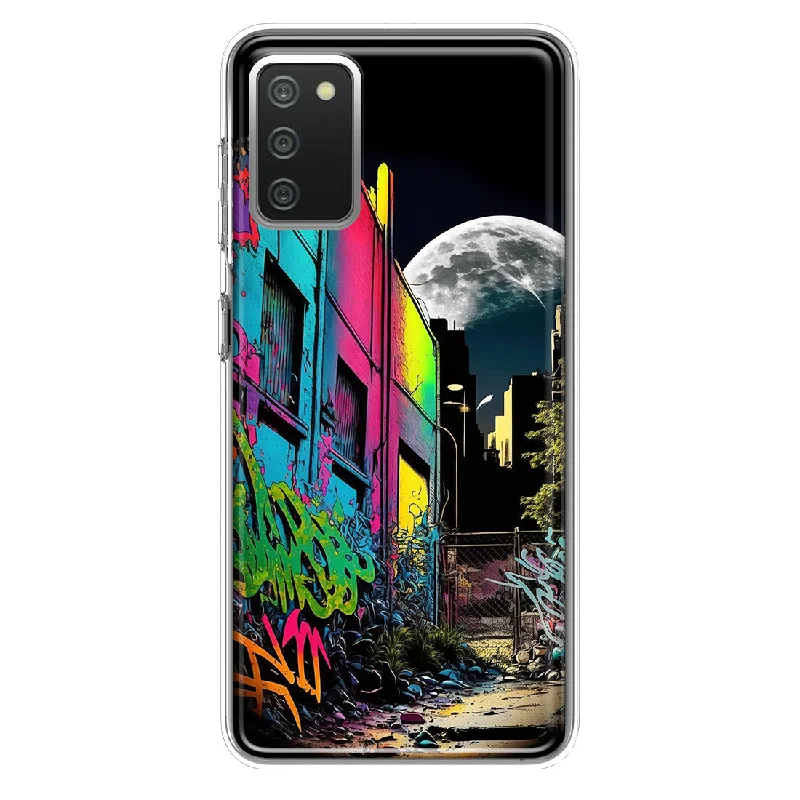 For Samsung Galaxy A02S Urban City Full Moon Graffiti Painting Art Design Hybrid Protective Phone Case Cover