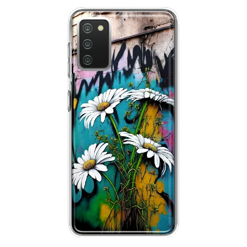 For Samsung Galaxy A02S White Daisies Graffiti Wall Art Painting Design Hybrid Protective Phone Case Cover