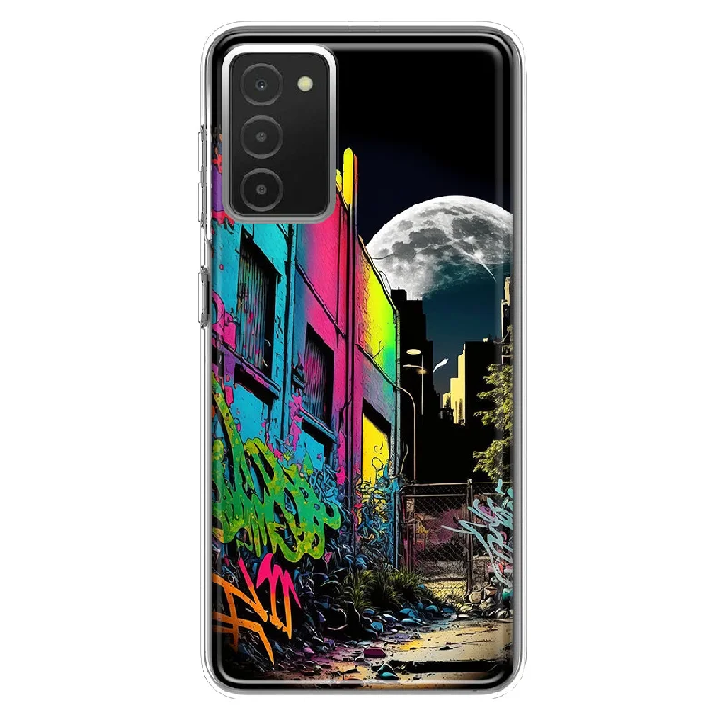 For Samsung Galaxy A03S Urban City Full Moon Graffiti Painting Art Design Hybrid Protective Phone Case Cover