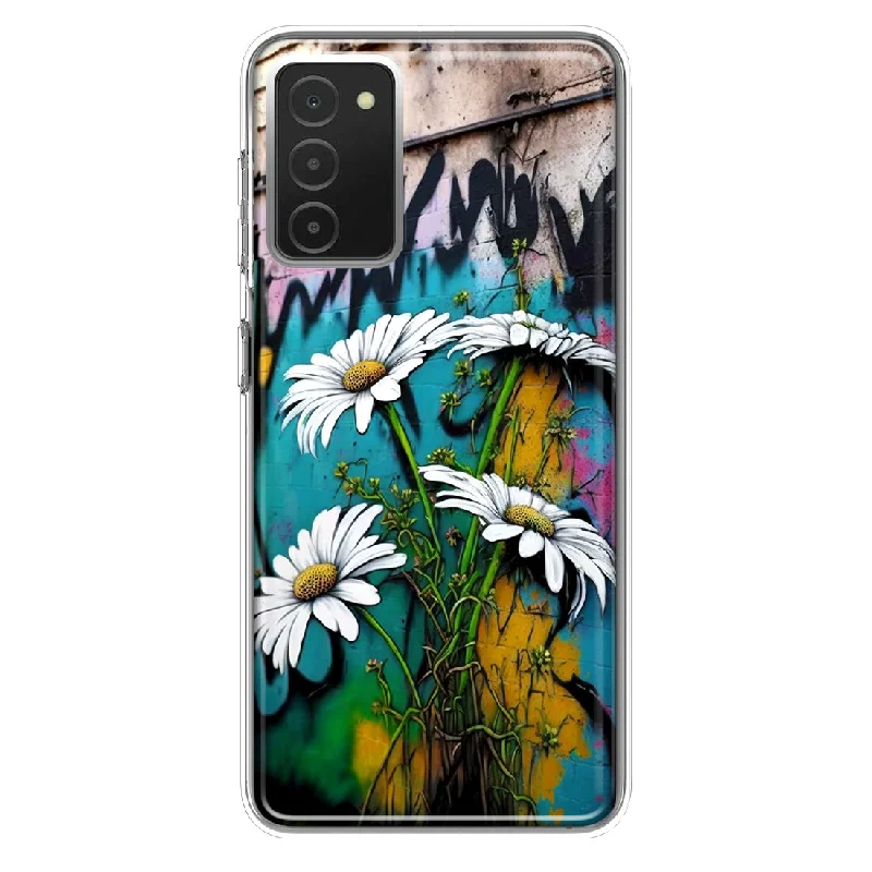 For Samsung Galaxy A03S White Daisies Graffiti Wall Art Painting Design Hybrid Protective Phone Case Cover