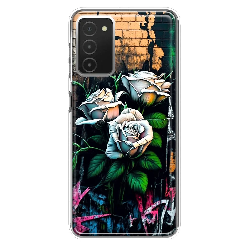 For Samsung Galaxy A03S White Roses Graffiti Wall Art Painting Design Hybrid Protective Phone Case Cover