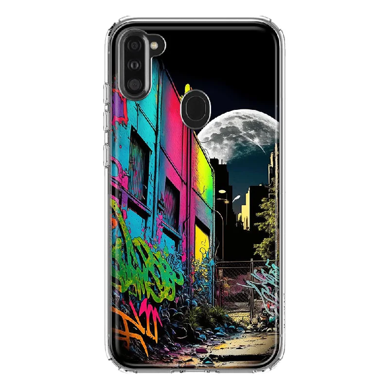 For Samsung Galaxy A11 Urban City Full Moon Graffiti Painting Art Design Hybrid Protective Phone Case Cover