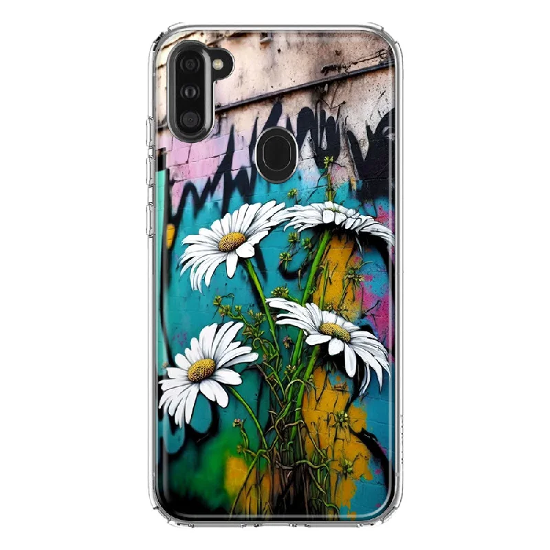 For Samsung Galaxy A11 White Daisies Graffiti Wall Art Painting Design Hybrid Protective Phone Case Cover