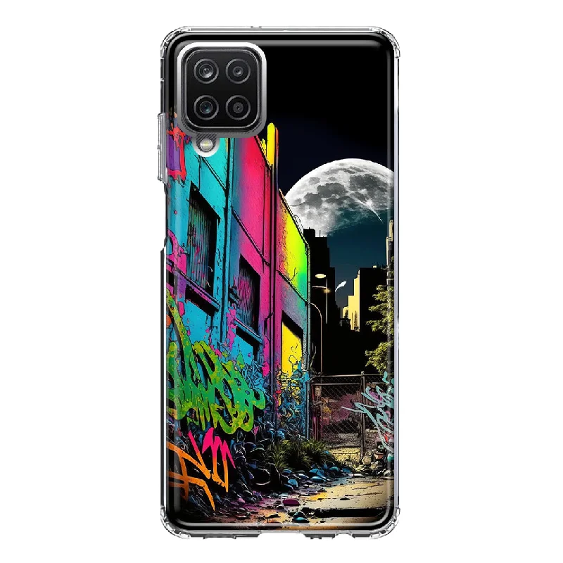 For Samsung Galaxy A12 Urban City Full Moon Graffiti Painting Art Design Hybrid Protective Phone Case Cover