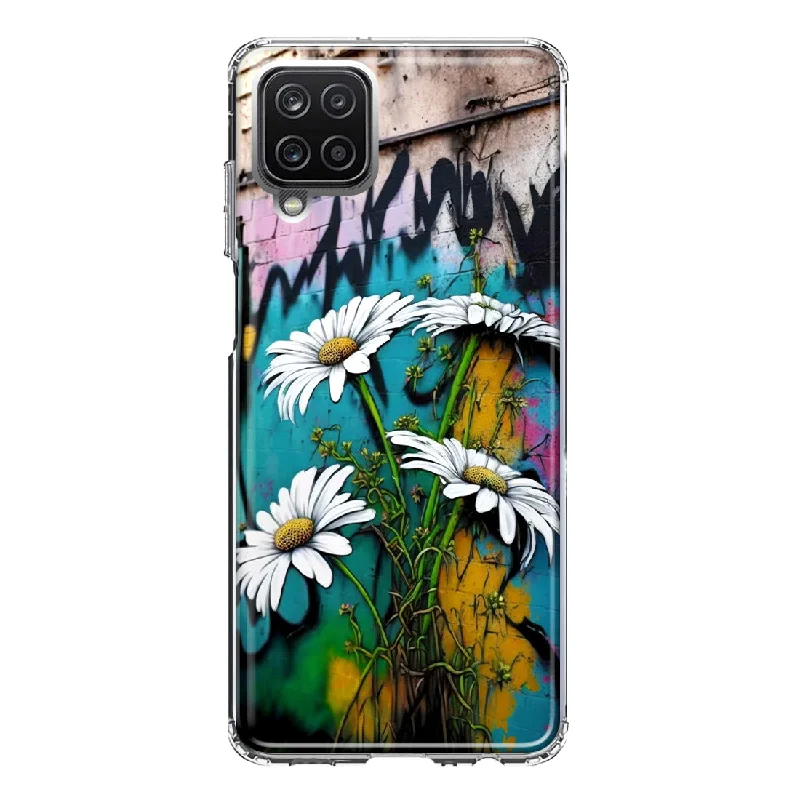 For Samsung Galaxy A12 White Daisies Graffiti Wall Art Painting Design Hybrid Protective Phone Case Cover