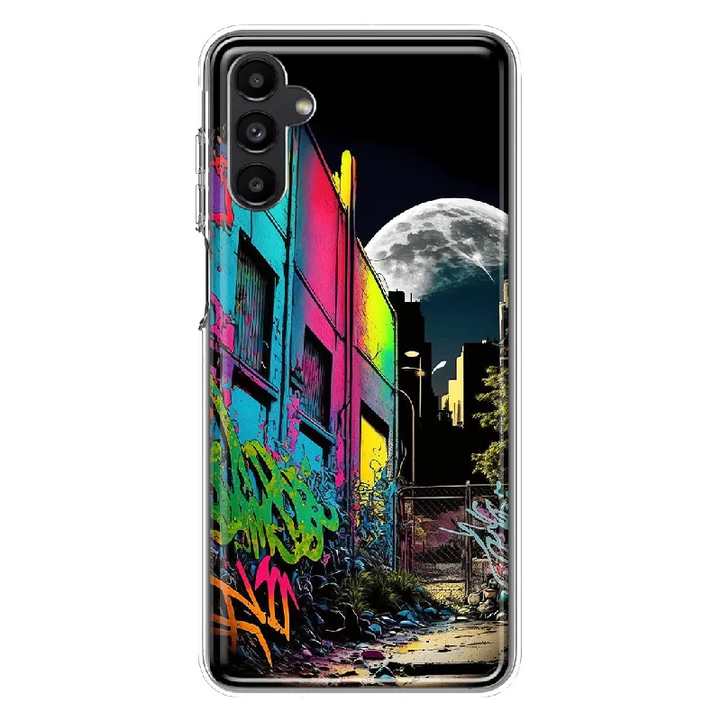 For Samsung Galaxy A13 Urban City Full Moon Graffiti Painting Art Design Hybrid Protective Phone Case Cover