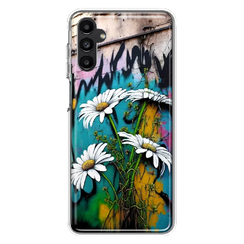 For Samsung Galaxy A13 White Daisies Graffiti Wall Art Painting Design Hybrid Protective Phone Case Cover