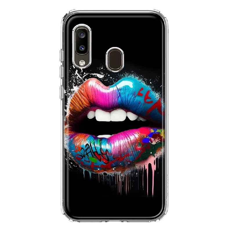 For Samsung Galaxy A20 Colorful Lip Graffiti Painting Art Design Hybrid Protective Phone Case Cover